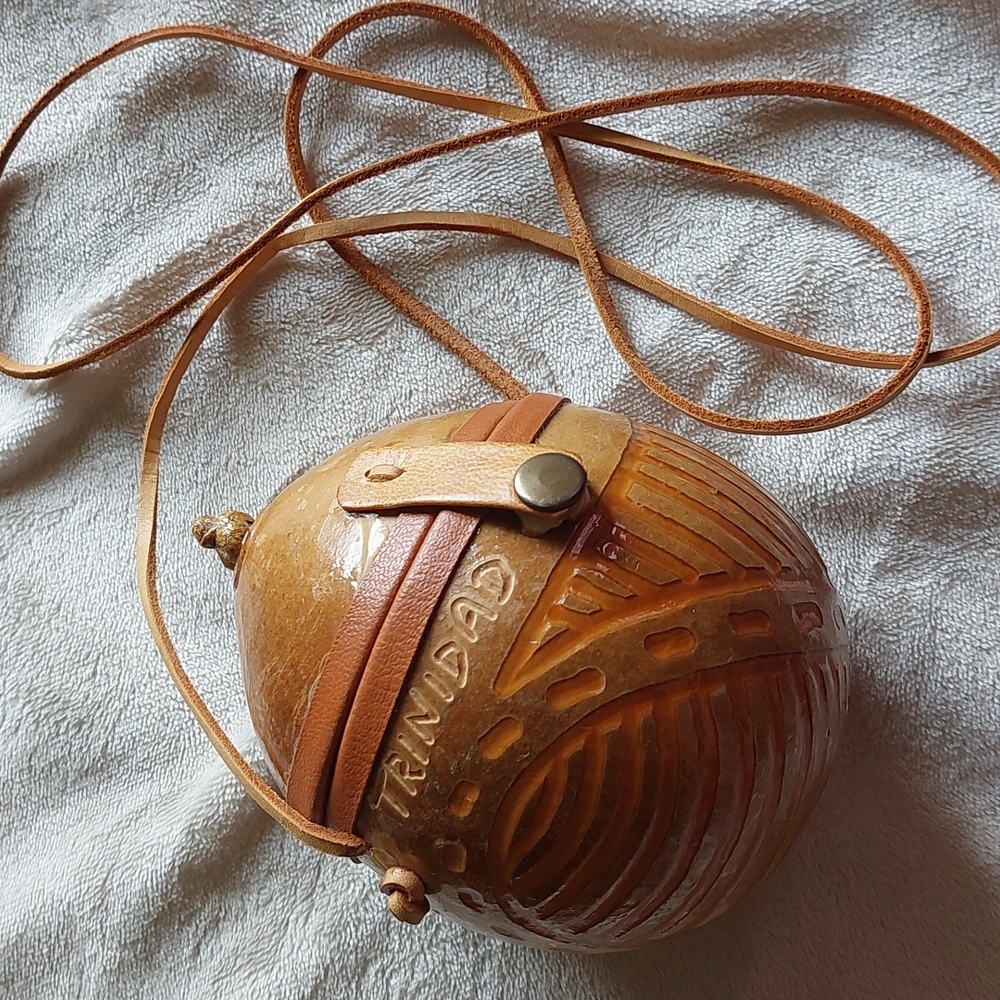 Vintage handcrafted coconut purse Made in Trinidad and is Unique